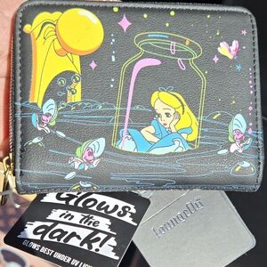 Loungefly Disney Alice in Wonderland  Glow-In-The-Dark Mini Zipper Wallet